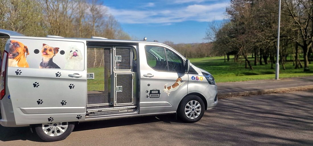 Inside the van showing secure individual travel crates